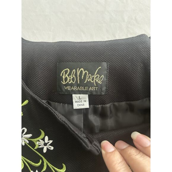 Bob Mackie Floral Embroidered Button Front Blazer Jacket Womens Size Large Black - Picture 3 of 7